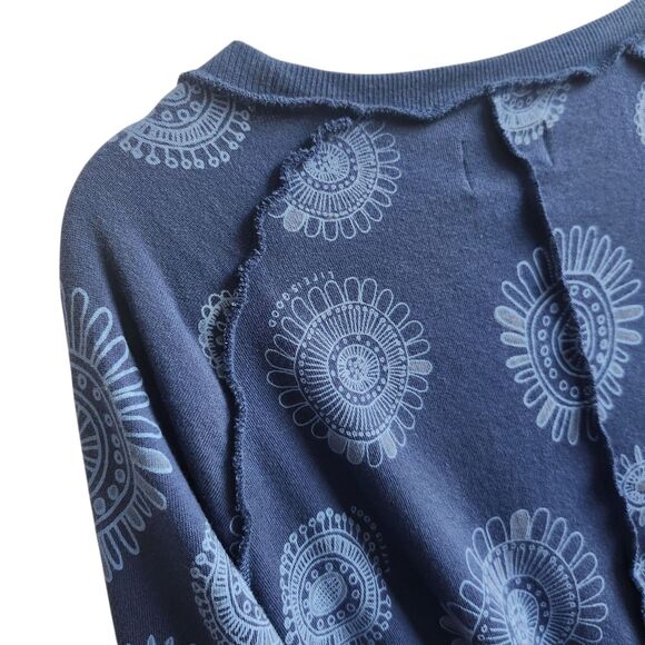 Life Is Good Womens Blue Crewneck Sweatshirt-Raw Seams-AllOverCelestial Print L - Picture 8 of 12